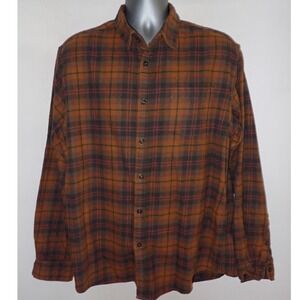 Line of Trade Men XL Plaid Flannel Button Down Shirt brown plaid Long Sleeve
